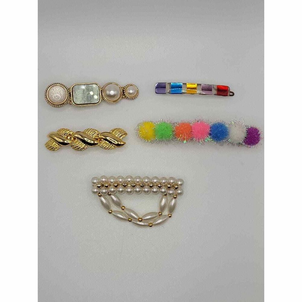 Lot Of 5 Party Barettes Beaded Multicolor Wedding Glam-core